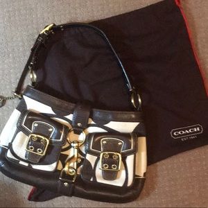 Coach dark brown/ivory classic signature hobo bag